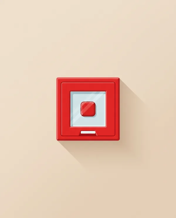 Illustration plate d'un déclencheur manuel d'alarme, boîtier rouge à briser